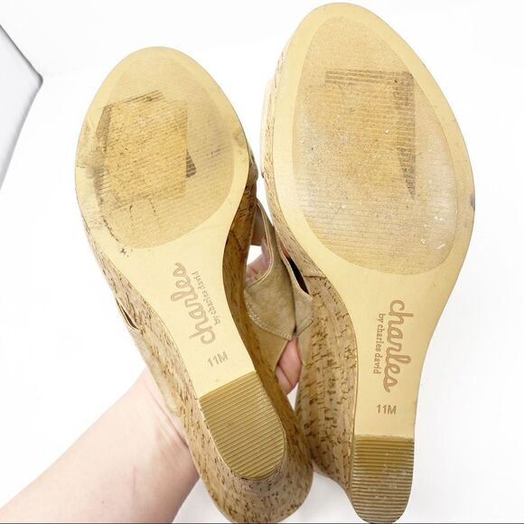 Charles David Cork Suede Criss Cross Wedge Sandals - Picture 6 of 7
